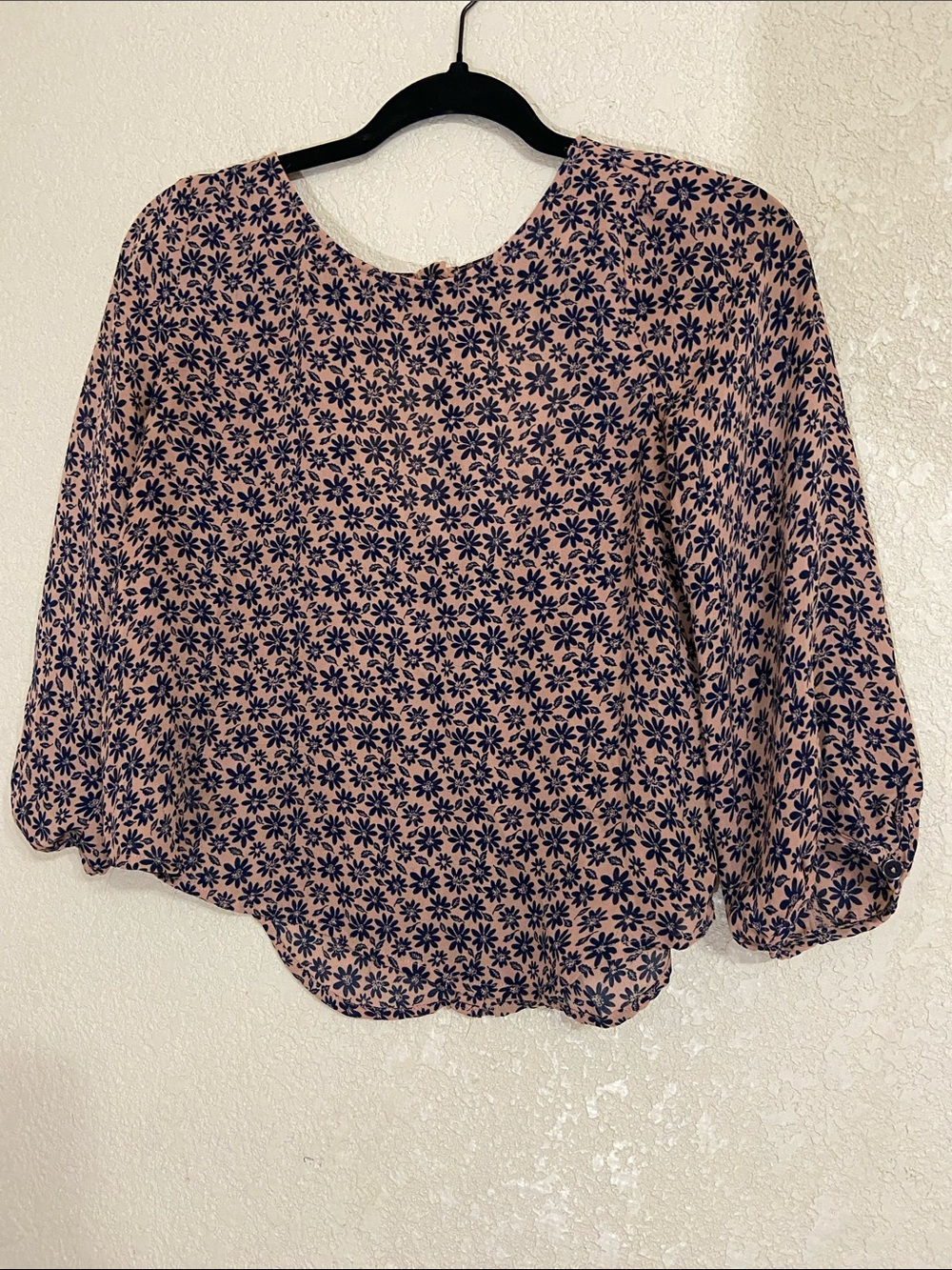 Women's Pink Floral Blouse with Navy Daisy Pattern